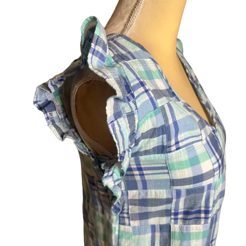 Vineyard Vines Girls Madras Flutter Sleeve Dress NEW Size 14 Blue